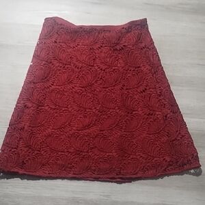 LOFT Burgundy Textured A-Line Skirt